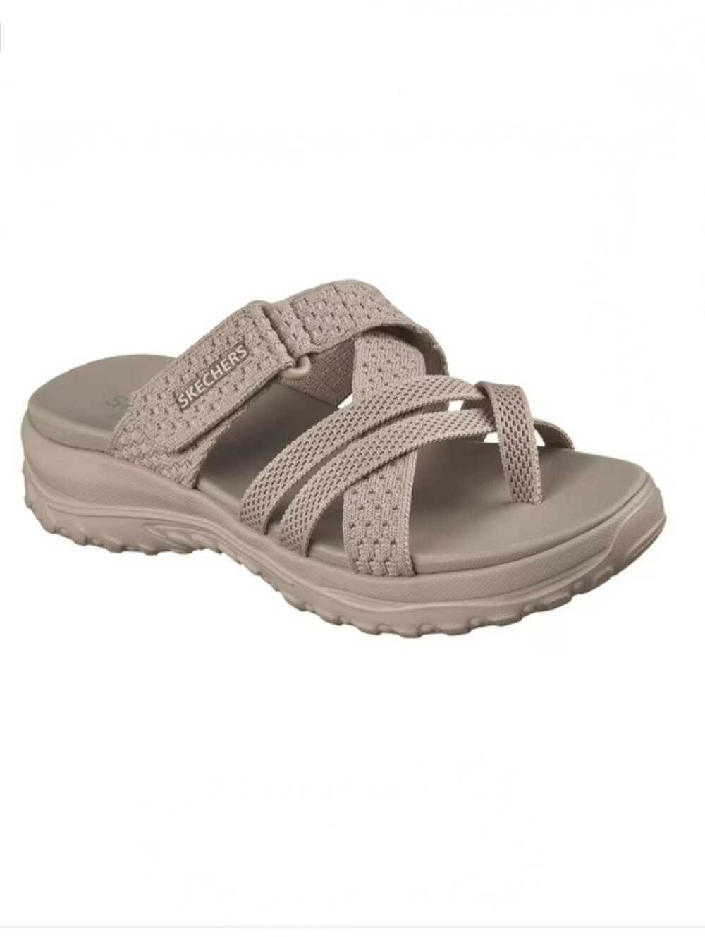 Skechers Luxe Foam Strappy Criss-cross Slide Sandals Taupe Comfort Sole Size 8